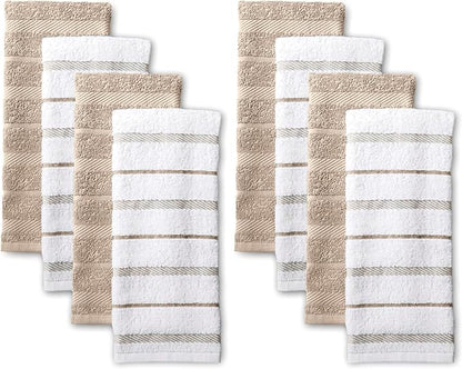 KitchenAid Albany Kitchen Towel 8-Pack Set, Milkshake Tan/White