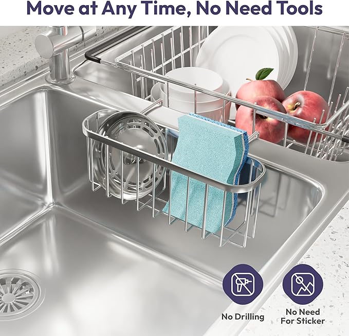 SWTYMIKI Sponge Holder for Kitchen Sink, Movable Kitchen Sink Caddy
