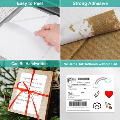 MFLABEL Half Sheet Shipping Labels - 100 Self Adhesive Sticker Sheets for Laser & Inkjet Printers, Waterproof & Smudge-Free, with 12 Free Fragile Labels for Packaging, Shipping and Crafting