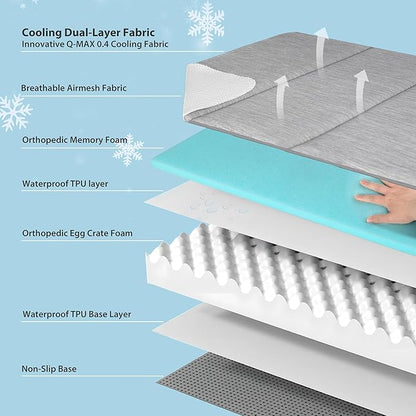Cooling Dog Bed for 2XL Large Dogs - Orthopedic Pet Beds with Memory Foam, QMAX>0.5, Waterproof Removable Washable Cover for Hot Weather, Gery, 47" L x 29" W x 3" H
