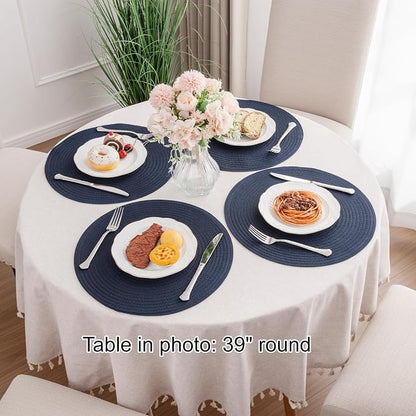 SHACOS 15 inch Round Placemats Set of 12 for Dining Table Braided Circle Place Mats Kitchen Table Placemat Washable Table Mats, Navy Blue