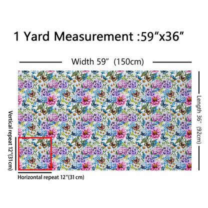 Spring Flowers Fabric by The Yard Sofas,Village Florals Birds Butterflies Flannel Polyester Fabric,Watercolor Garden Pattern Indoor Outdoor Fabric,Farmhouse Style DIY Crafts,1 Yard,36" L x 59" W