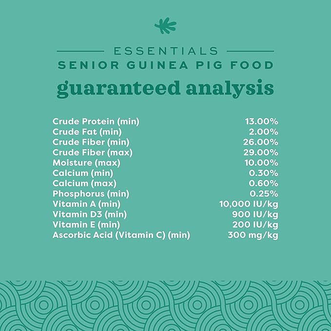 Oxbow Essentials Senior Guinea Pig Food, Made with Oxbow Alfalfa for Guinea Pig, Pet Food Pellets with Vitamin C, Small Animal Pet Products, Made in USA, High Fiber, 8 lb. Bag