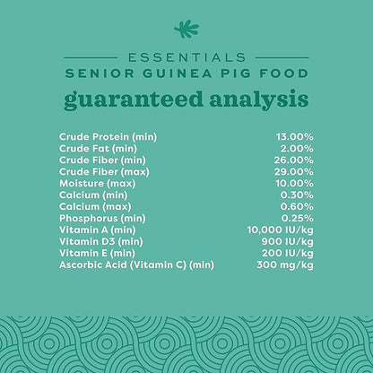 Oxbow Essentials Senior Guinea Pig Food, Made with Oxbow Alfalfa for Guinea Pig, Pet Food Pellets with Vitamin C, Small Animal Pet Products, Made in USA, High Fiber, 8 lb. Bag