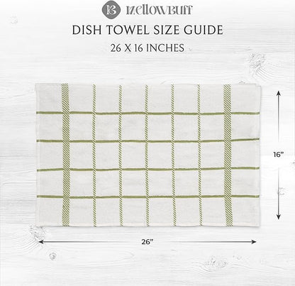 100% Cotton Terry Dish Towels, 4 Pack Checks, 16 x26 Inches, Super Soft and