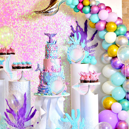 Cunhill 96 Pcs Mermaid Plates and Napkins for 24 Guests, 7 Inch 9 Inch Seashell Plates Iridescent Mermaid Party Supplies for Birthday Ocean Under The Sea Baby Shower Decoration(Stylish Style)