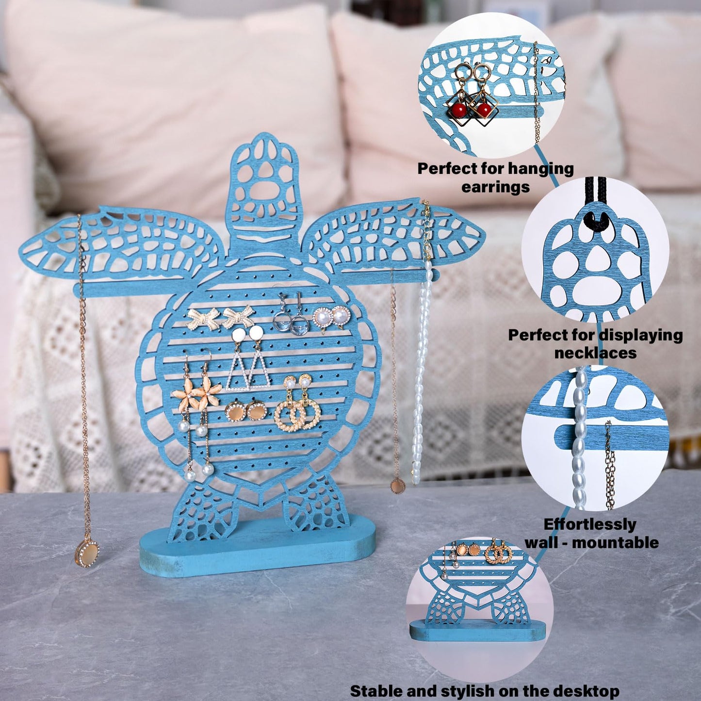 Tnstbiee Turtle Earring Holder Organizer Natural Wood Jewelry Stand for Women and Girls Wall Mount Display for Earrings Necklaces and Accessories 12 * 11 * 0.9in Versatile Design Ideas decoration