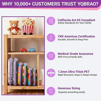 YQBRAO 3-Pack Large Clear Hard Shell Zipper Case, 1.2mm Ultra-Thick Rigid Toy & Closet Organizer, Heavy-Duty Diaper Bag Pouch Set with YKK Zippers, Waterproof Travel Storage (Purple)
