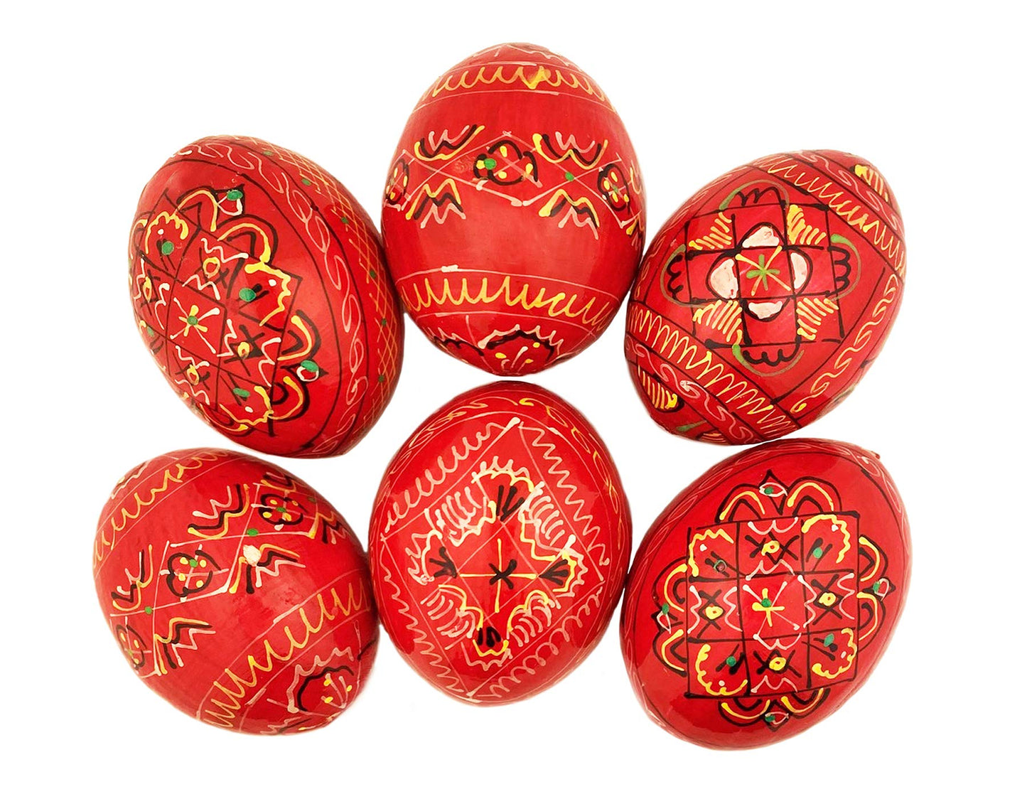 Needzo Pysanky Pisanki Hand Painted Ukrainian Wooden Easter Eggs - Pack of 6, Red - 2 5/8 Inch