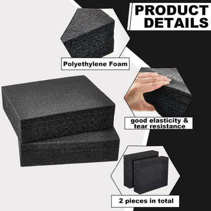 Frienda 2 Pcs Polyethylene Foam Sheet Polyethylene Insert Cuttable Packing Block Foam Padding for Toolbox Storage and Crafts (12" X 10" X 2.125",Black)