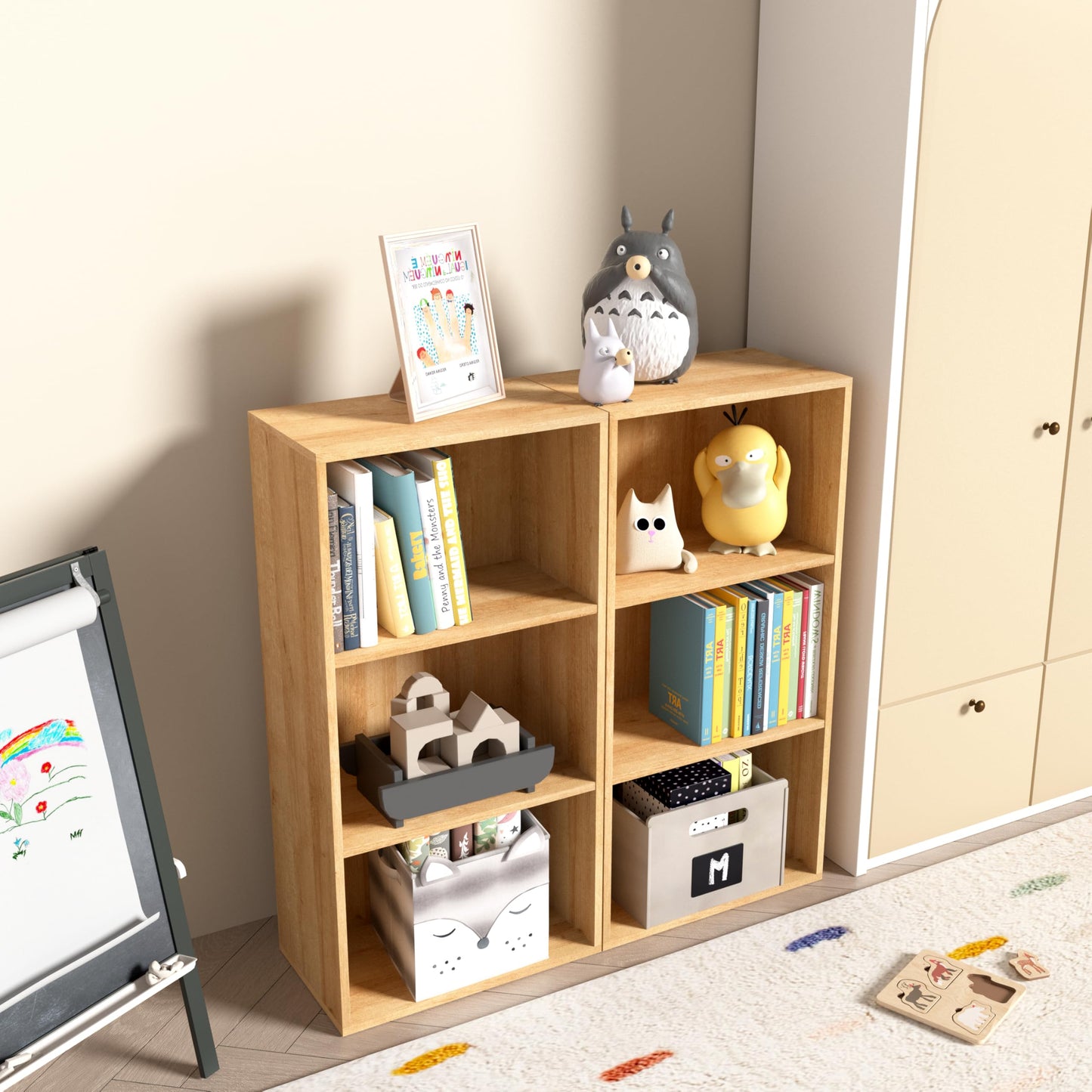 NewBeth Wooden 3 Cube Storage Organizer,3 Tier Low Bookcase Freestanding Storage Display Organizer,Versatile Cubes Shelf and Cubby Unit for Any Space 15.7inch