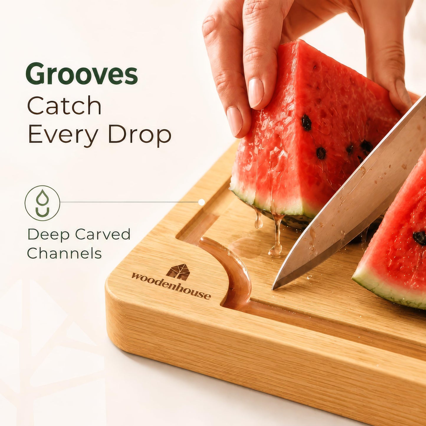 Bamboo Cutting Board Set of 3 - Thick & Durable Wood Cutting Boards with Deep Juice Grooves & Build-in Handles, Large Surface, Easy to Clean – for Meat, Vegetables and Fruits (Set of 3 with Holder)