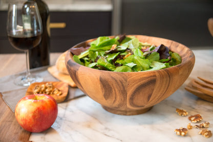 Ironwood Gourmet Acacia Wood Salad Bowl, Large 12" x 5" Salinas Fruit and Salad Bowl
