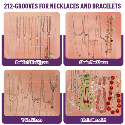 24Aug 360° Rotating Jewelry Organizer Stand with 5 Layers,Acrylic Earring Holder Organizer Stand,212 Holes and 212 Grooves for Studs,Dangly Earrings,Chains,Bracelets,Necklace