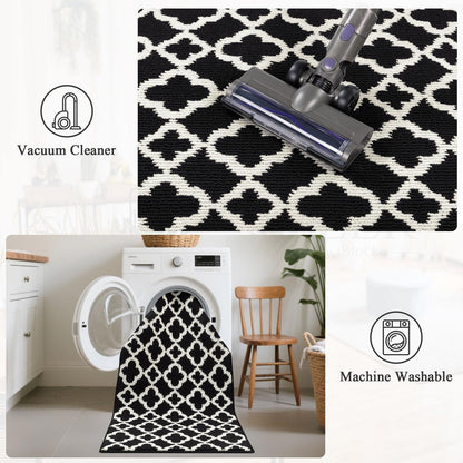U'Artlines Washable Hallway Runner Rug 2x6', Non-Slip Basketweave Modern Geometric Kitchen Runner, Low Profile Entryway Rug for Indoor, Laundry Room & Bathroom Black and White