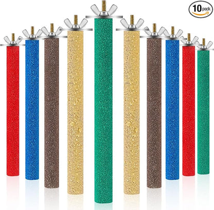 10 Pieces Bird Perch Stand Parrot Stand Paw Grinding Stick Parrot Perch Rough Surfaced Bird Cage Stand Colorful Wooden Parakeet Perch Toys for Cockatiels Cage Accessories