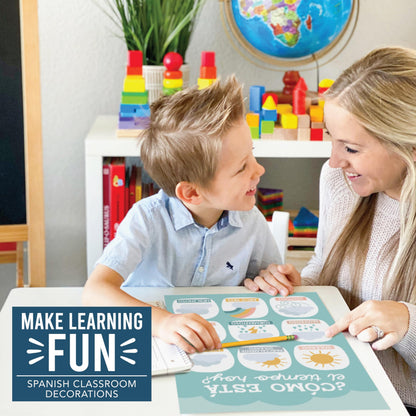 Hadley Designs Spanish Posters for Classroom - 12 Bilingual Educational Posters for Spanish Classroom Decorations Must Haves, Calendario y Alfabeto en Español Para la Pared, Boho Teacher Supplies