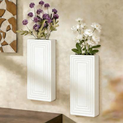 FancyPlus Wooden Wall Planter Vase,2 Pack Hanging Planter for Indoor Fake Plants Modern Boho Farmhouse Wall Art Decor for Home Indoor Kitchen Modern Farmhouse Bathroom Living Room Dining Room(White)