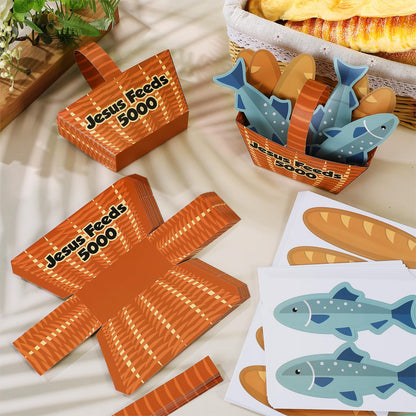 Motipuns 24 Set 24 Set Jesus Feed 5000 Craft Kit Sunday School VBS Religious Craft DIY Christian Handheld Basket Fisher of Men Vacation Bible School Gift for Home Church Preschool Activity Supply