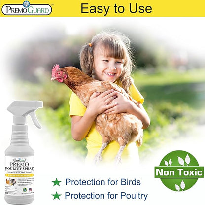 Premo Guard Poultry Spray - 16 oz - Kill Scaly Leg, Mites, Fleas, Lice, & Other Pest on Chickens and in Coops - Natural Plant Based Oils for Control, & Prevention - Family Safe with No Egg Withdrawl