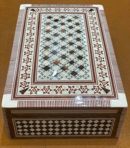 FAMA.store Handmade Egyptian Jewelry Box – Mother of Pearl Inlay – Decorative Wooden Trinket Box for Women Oriental Keepsake Storage Organizer (8" X 5" x 2.2"inch M02)
