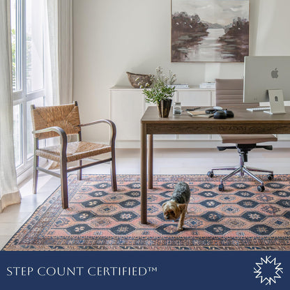 KNOTTING MATTERS Indiclay 5’ x 8’ Area Rug – Blush Pink & Deep Navy Heritage Flatweave, Low-Pile – Easy Clean Area Rug – Perfect for Living Room, Dining Room, Bedroom – Pet & Kid Friendly