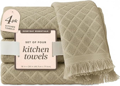 MosJos Kitchen Towels, Sage Taupe Diamond Pattern Drying Towels 18 x 28 Super