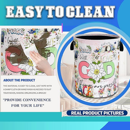 Christian Peace Laundry Basket God Bible Verse Oxford Cloth Laundry Hamper