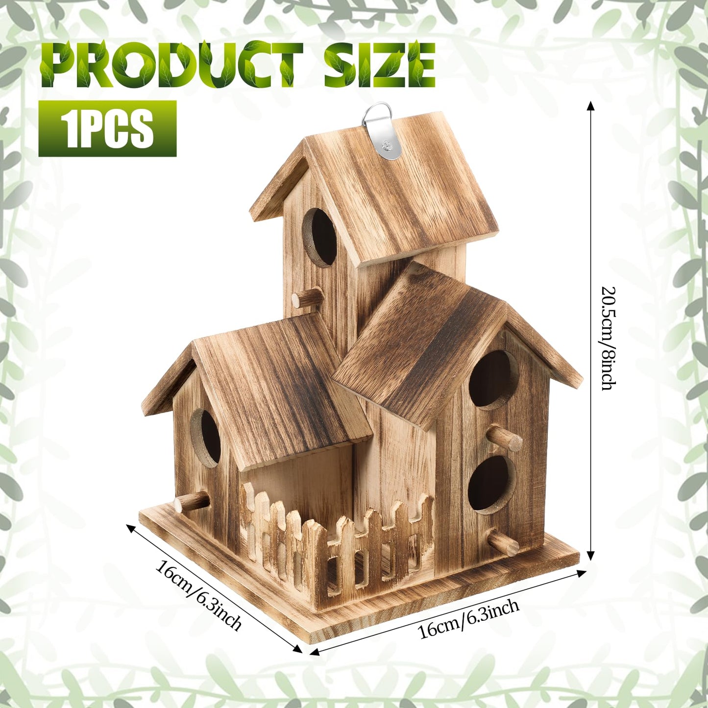 Bird House for Outside, Outdoor 3 Hole Bird House Room Bluebird Finch Wooden Hanging Birdhouse Handmade Wooden Hummingbird-House for Garden,Courtyard, Backyard Bluebirds, Finches, Cardinals