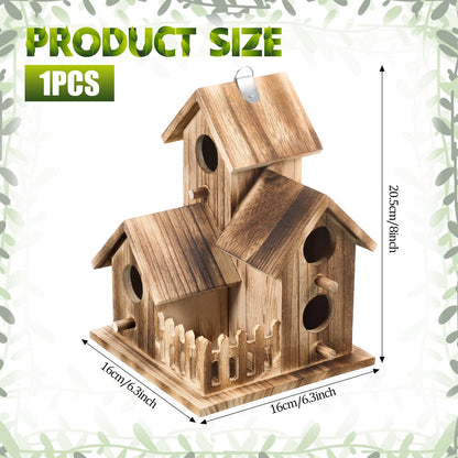 Bird House for Outside, Outdoor 3 Hole Bird House Room Bluebird Finch Wooden Hanging Birdhouse Handmade Wooden Hummingbird-House for Garden,Courtyard, Backyard Bluebirds, Finches, Cardinals