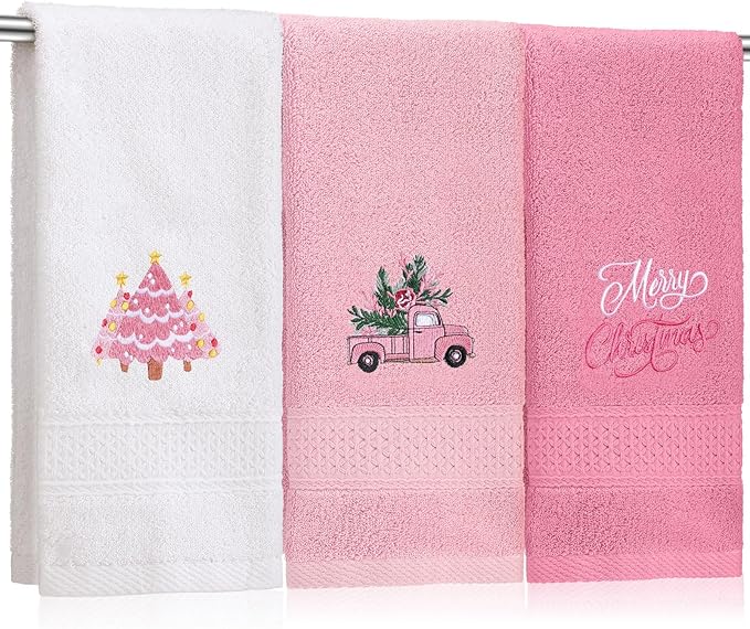 3 Pcs Pink Christmas Hand Towels