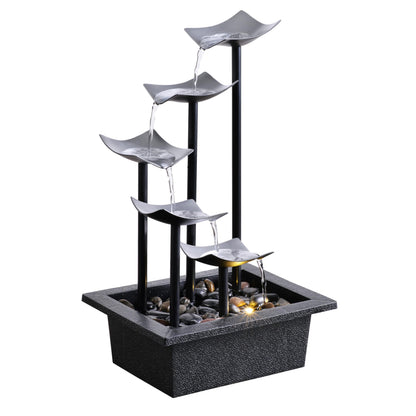 Zeitklang 14" Indoor Tabletop Fountain, 5-Tier Modern Waterfall with LED Light and Natural River Rocks, Home Bedroom and Office Relaxation Decor, Zen Desktop Water Feature for Home & Office Gift