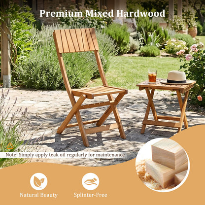 Tangkula Wood Foldable Patio Chairs Set of 2, Portable No Assembly Outdoor Bistro Chairs with Slatted High Backrest & Seat, Space-Saving Patio Seating for Porch, Garden, Backyard, Poolside & Lawn