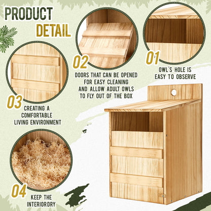 AceOrbit 2 Pack Large Squirrel House Screech Owl Nesting Box Kit for Outside 15.4 x 10.5 x 9'' Carbonized Wooden Bird House Opening Easy Assemble Easter Shelter Gift with Water Bowl Wood Shavings Tool