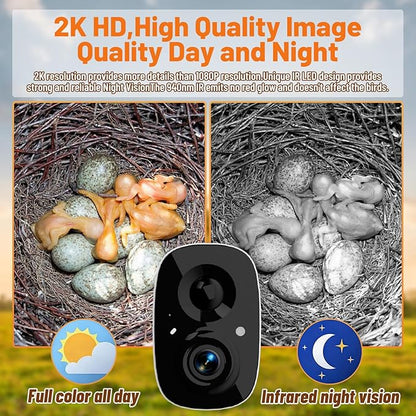 Smart Bird House with Camera, Solar Powered Bird House for Outdoor with 2K HD Cam, 2.4G WiFi, Night Vision, Motion Detection & 16GB SD, Watch Bird Nesting & Hatching in Real Time, Waterproof