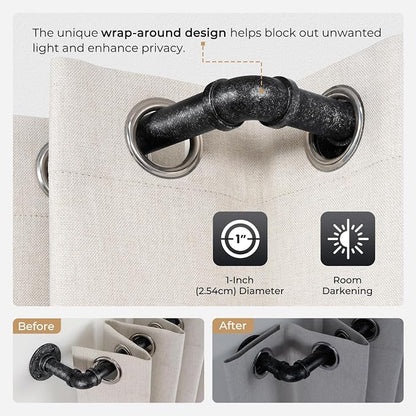 Zeerobee Curtain Rods for Windows 72 to 144, 1 Inch Industrial Wrap Around Vintage Black Curtain Rod, Indoor/Outdoor Room Divider Adjustable Drapery Pole, 72"-144"