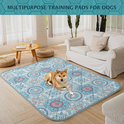 IEUUMLER Washable Pee Pads for Dogs, 2 Pack Non-Slip & Waterproof Pack Whelping Pad, Reusable Washable Puppy Potty Training Pad with Fast Absorbent for Playpen EU007 (Green Medallion, 48"X30"-2pcs)