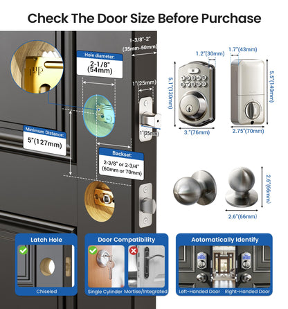 Veise Keyless Entry Door Lock with 2 Knobs, Electronic Backlit Keypad Deadbolt with Handle Set, Auto Lock, One-time Codes, Smart Deadbolt for Front Door, Easy Installation, Matte Black