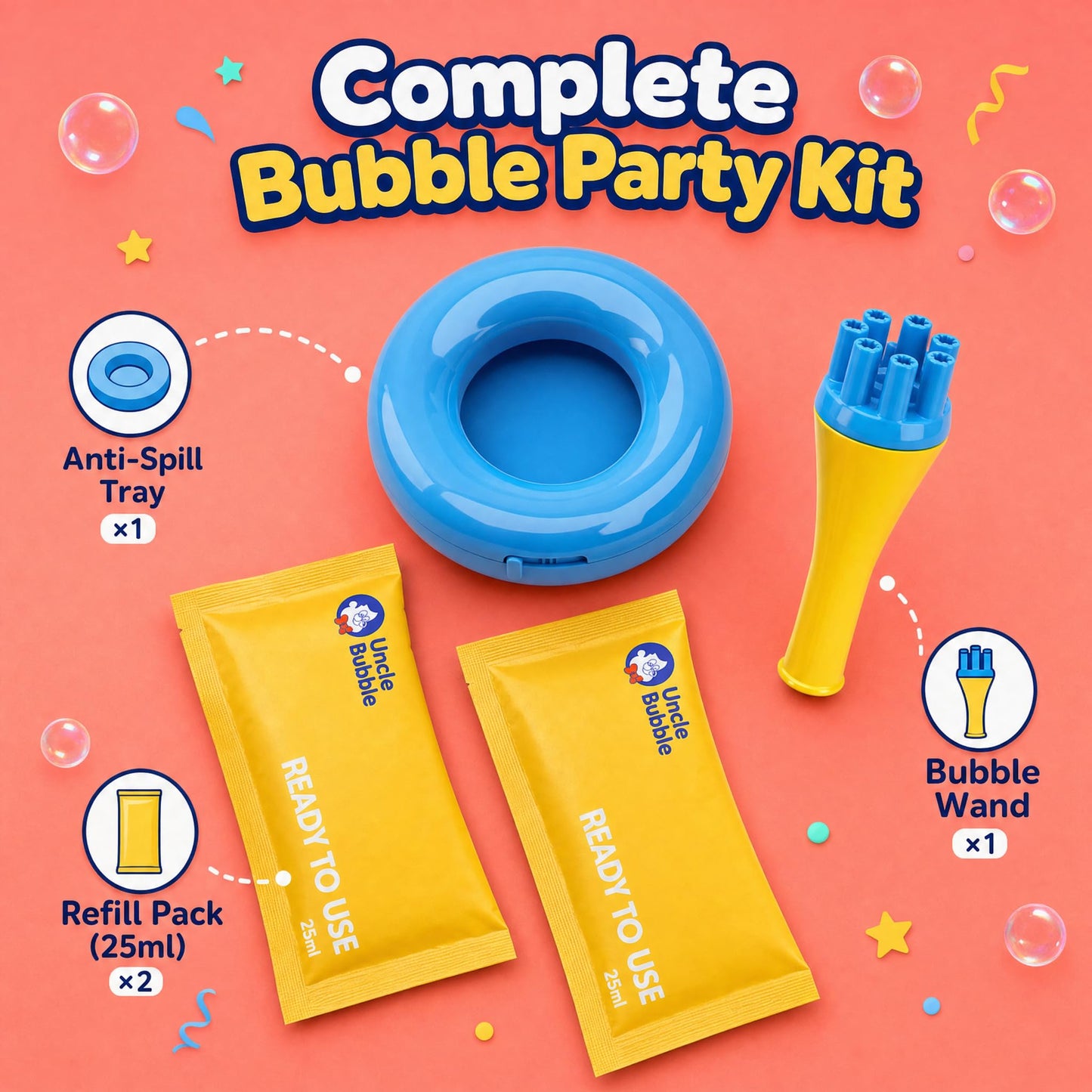 Uncle Bubble No-Spill Confetti Bubbler Set for Toddlers
