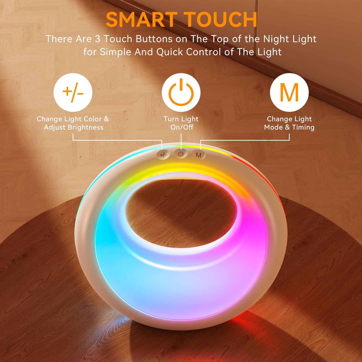 Auxmir LED Night Light Bedside Lamp Touch and Remote Control Dimmable Tabletop 13 RGB Colors Changing 5 Brightness Adjustable Rechargeable Portable Lamp for Baby Kids Nursery Bedroom Bathroom Camping