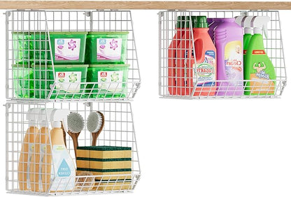 3 Pack Screw Mount Under The Wooden Shelf Laundry Room Organizer: Foldable Wire