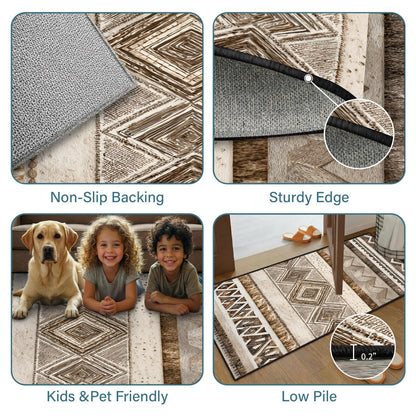 Southwestern Aztec Runner Rug 2x8ft Bohemian Tribal Runner Rug, Rustic Neutral Country Rugs, Retro Western Southwest Rugs for Hallways, Washable Non-Slip Carpet for Bedroom Living Room