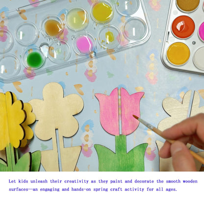 40PCS 3D Unfinished Blank Flower Wooden Cutouts Craft for Kids,Spring Tulip for Children's Painting DIY Room Decoration Gift Giving Surprise (40Flower)