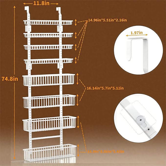 Moforoco White Over The Door Pantry Organizer, Pantry Organization and Storage, Metal Hanging Spice Rack Shelves Door, Seasoning Shelves, Laundry Room Organization, House and Kitchen Essentials