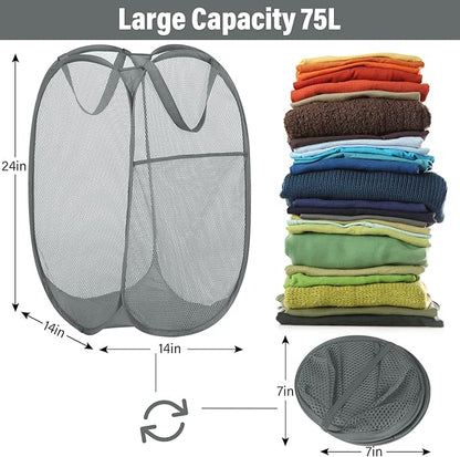 BATTOO Deluxe Strong Mesh Pop up Laundry Hamper Basket