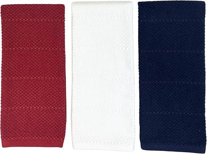 Patriotic Red White Navy Blue Kitchen Hand Dish Towels Oversized 28"x18"