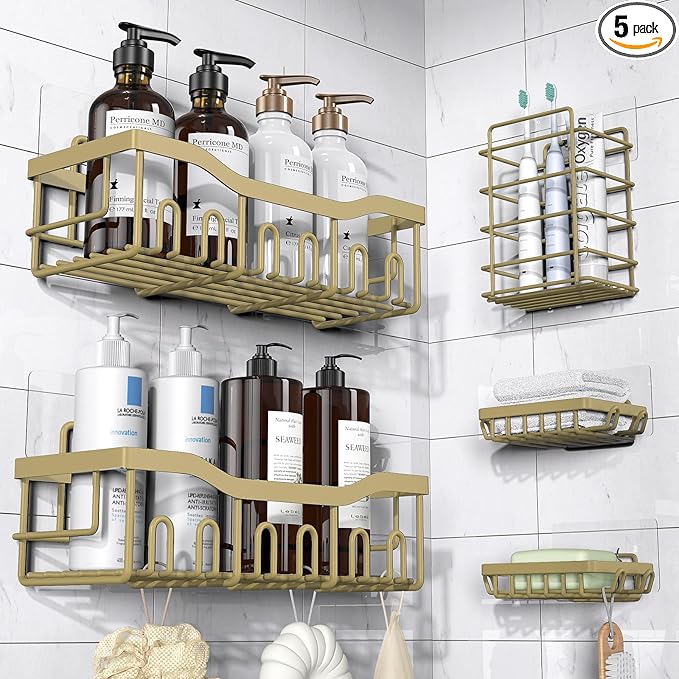 EUDELE 5-Pack Rustproof Stainless Steel Shower Caddy – No Drill Adhesive