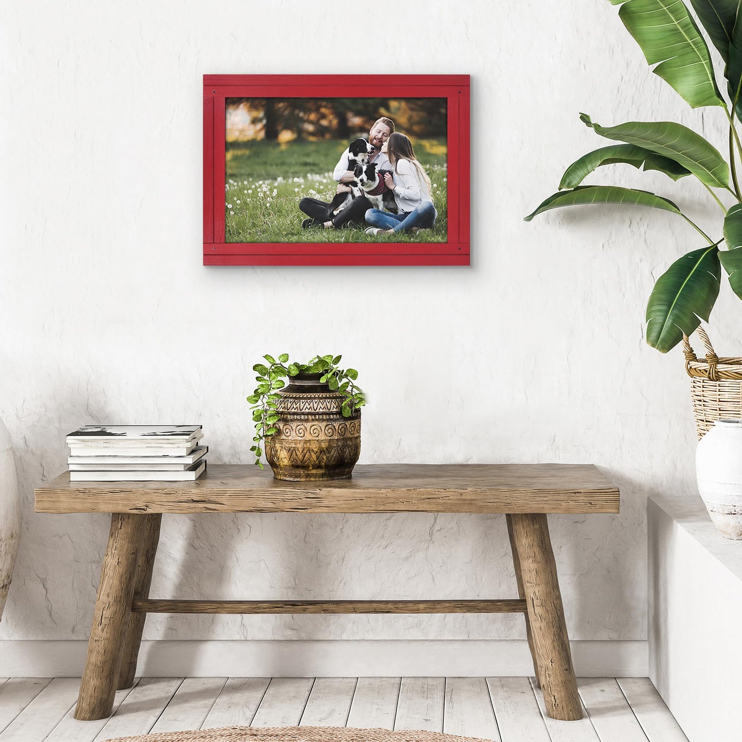 Americanflat 12x18 Poster Frame with Polished Plexiglass - Hampton Collection - Distressed Wood Picture Frames for Wall Display - Red