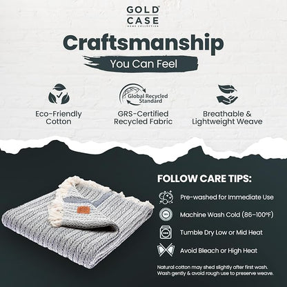 Gold Case Throw Blanket for Couch - 100% Recycled Turkish Cotton Blankets & Throws - Vintage Soft Throw Blankets for Living Room - Boho Decorative Woven Couch Blanket - 60x80 - Navy Blue