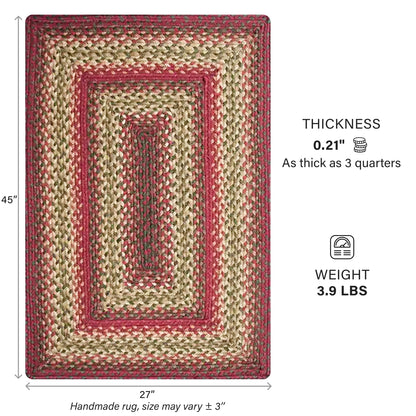 Cider Barn Cranberry Red Small Braided Rug, Jute, 27"x45" Rectangle - Perfect Country Rustic Decor for Entryway, Bathroom, Everywhere